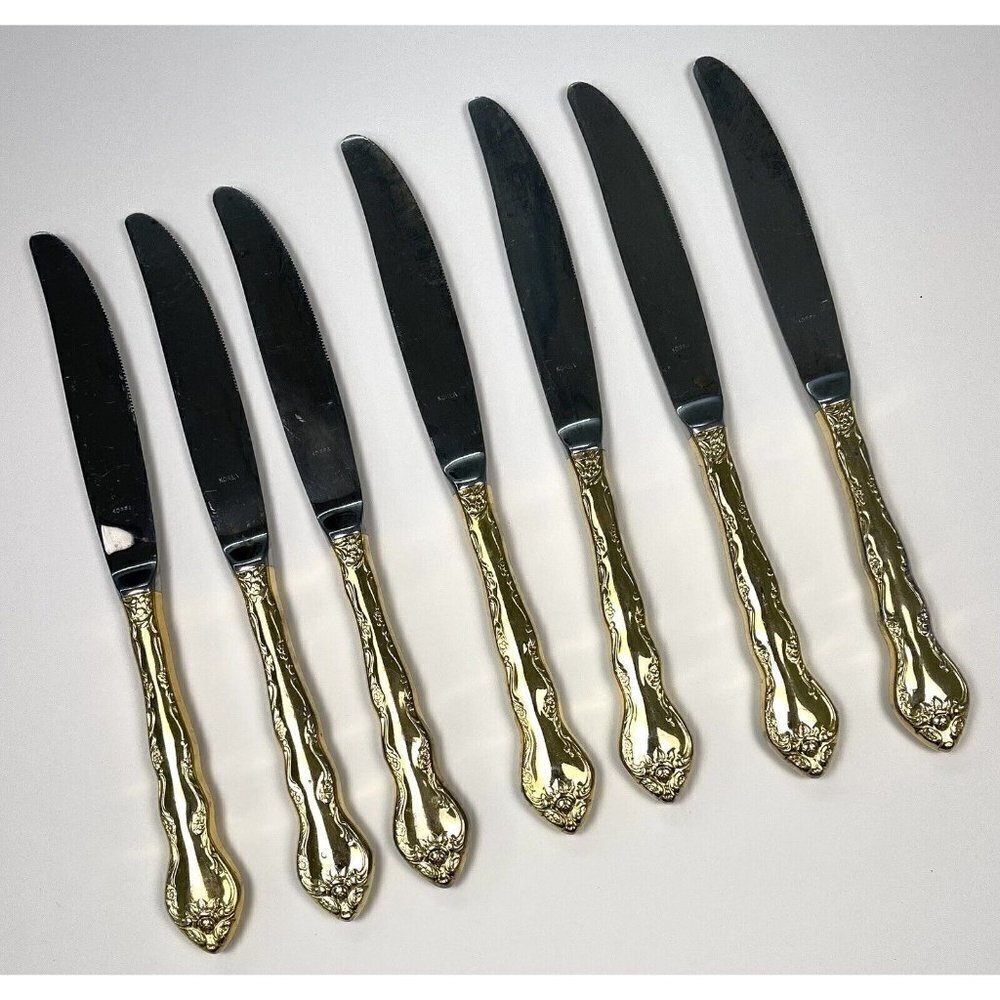 VTG Lot 7 INTERNATIONAL SILVER Abbey Rose Gold Electroplate Modern Hollow KNIFE